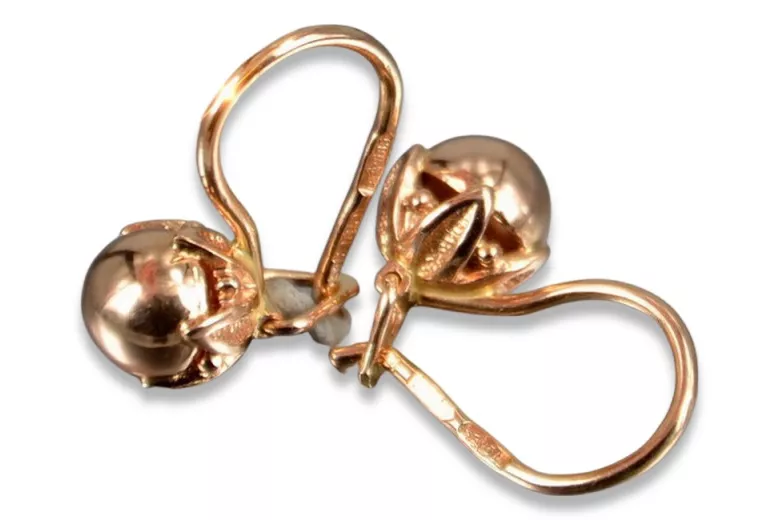 Rose rose russe soviétique 14k 585 or URSS Boucles d’oreilles boule vintage ven180