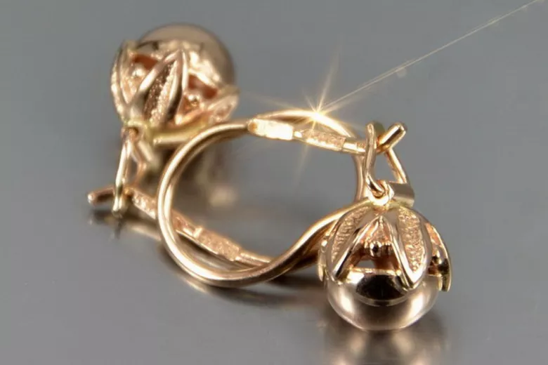 Rose rose russe soviétique 14k 585 or URSS Boucles d’oreilles boule vintage ven180