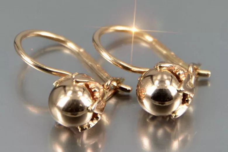 Rose rose russe soviétique 14k 585 or URSS Boucles d’oreilles boule vintage ven180