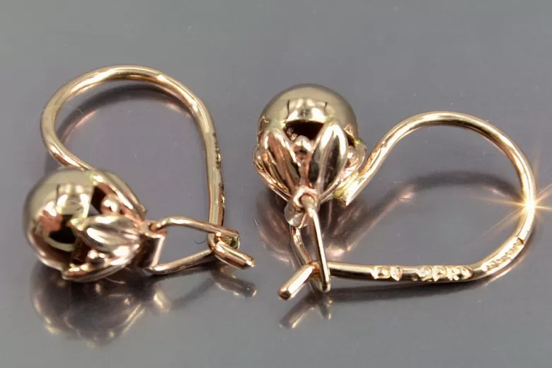 Rose rose russe soviétique 14k 585 or URSS Boucles d’oreilles boule vintage ven180