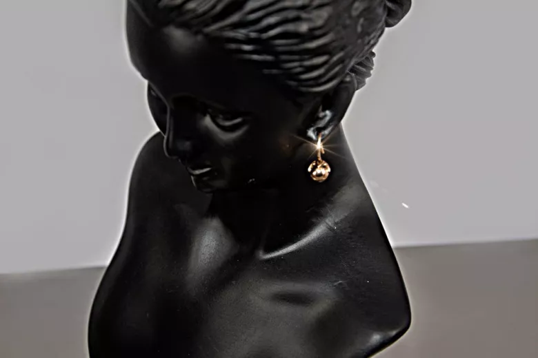 Rose rose russe soviétique 14k 585 or URSS Boucles d’oreilles boule vintage ven180
