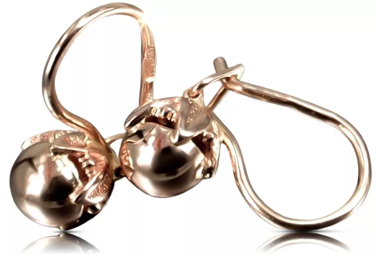 Rose rose russe soviétique 14k 585 or URSS Boucles d’oreilles boule vintage ven180