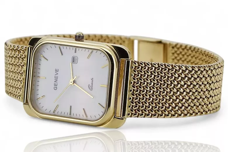 Yellow 14k 585 gold men's Geneve watch white dial mw001ydw&mbw021y