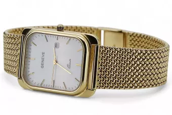 Gelb 14 Karat 585 Gold Herren Geneve Watch Weiß Zifferblatt MW001YDW & MBW021Y