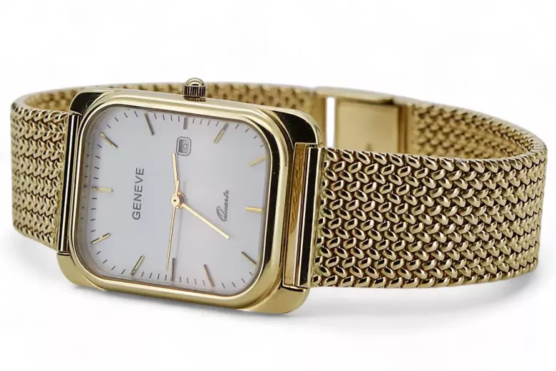 Yellow 14k 585 gold men's Geneve watch white dial mw001ydw&mbw021y