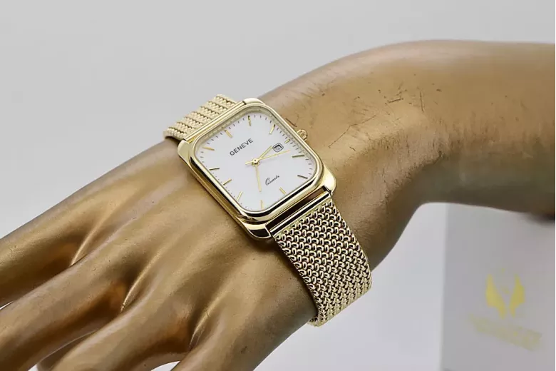 Jaune 14k 585 Geneve Geneve Watch Cadran blanc MW001YDW & MBW021Y