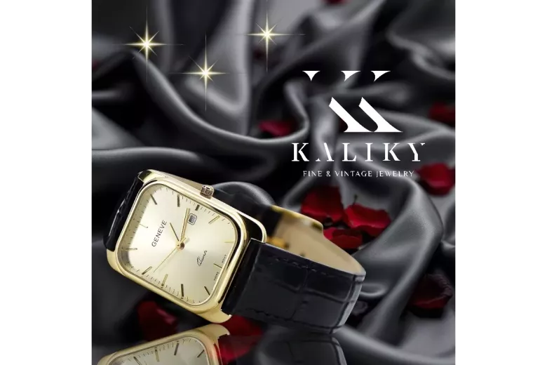 Жълти 14k 585 златни мъжки мъже Geneve Гледайте бяло набиране MW001YDW & MBW021Y