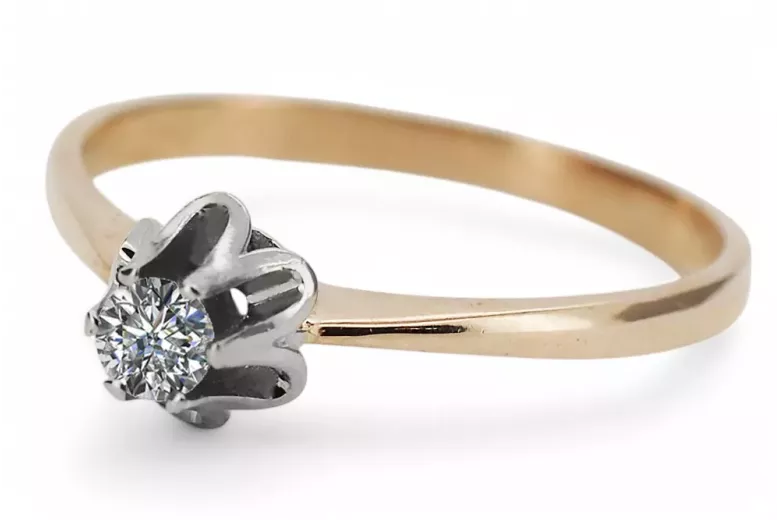 Винтидж бижута Пръстен Циркон Оригинално ретро 14k розово злато vrc353r