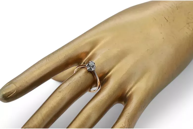 Винтидж бижута Пръстен Циркон Оригинално ретро 14k розово злато vrc353r