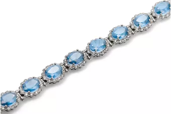White 14k gold aquamarine and zircons tennis bracelet tbc001w