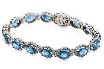 Тенис гривна от бяло 14-каратово злато с аквамарин и циркони tbc001w