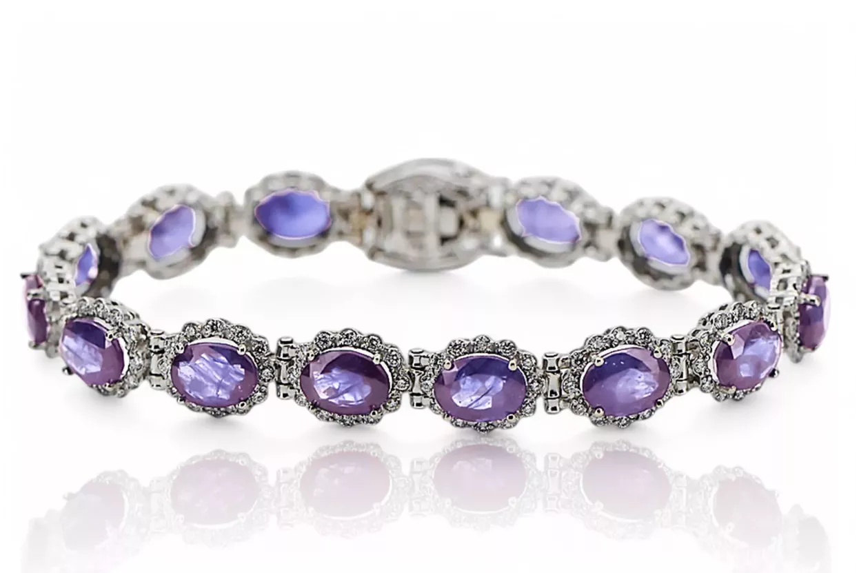 Pulsera de tenis de alejandrita y circonitas en oro blanco de 14k tbc001ws Pulsera de tenis de alejandrita y circonitas en oro blanco de 14k tbc001ws