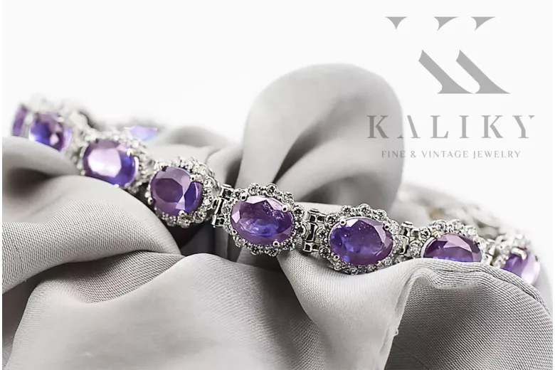 Bracelet tennis en or blanc 14 carats avec alexandrite et zircons tbc001ws