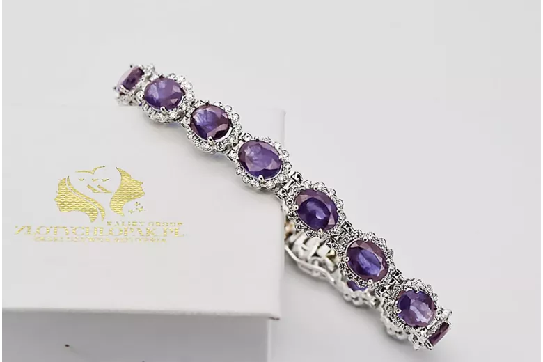 Тенісний браслет з білого золота 14k з александритом та цирконами tbc001ws