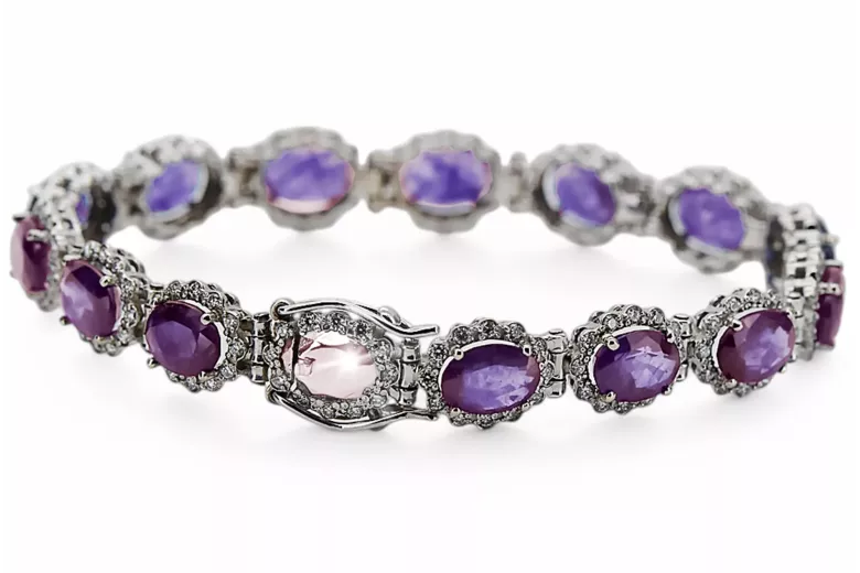 Pulsera de tenis de alejandrita y circonitas en oro blanco de 14k tbc001ws