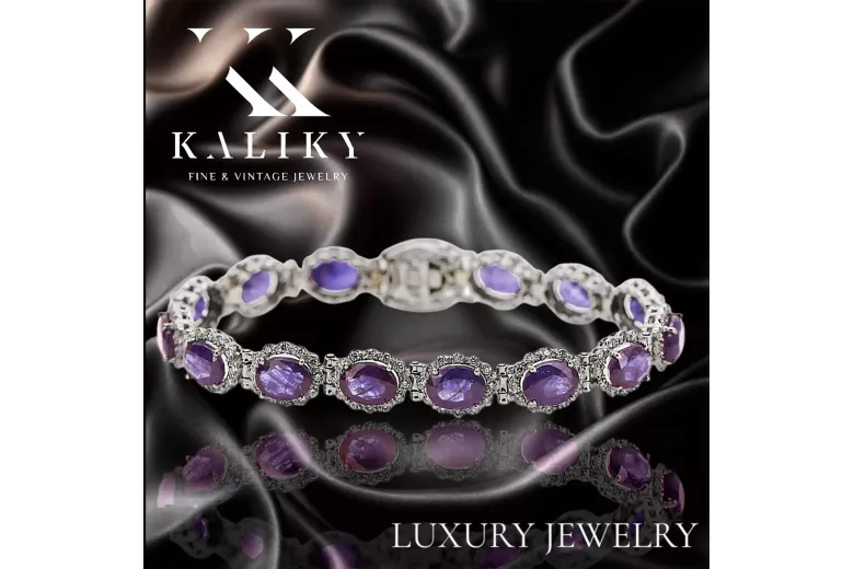 Pulsera de tenis de alejandrita y circonitas en oro blanco de 14k tbc001ws