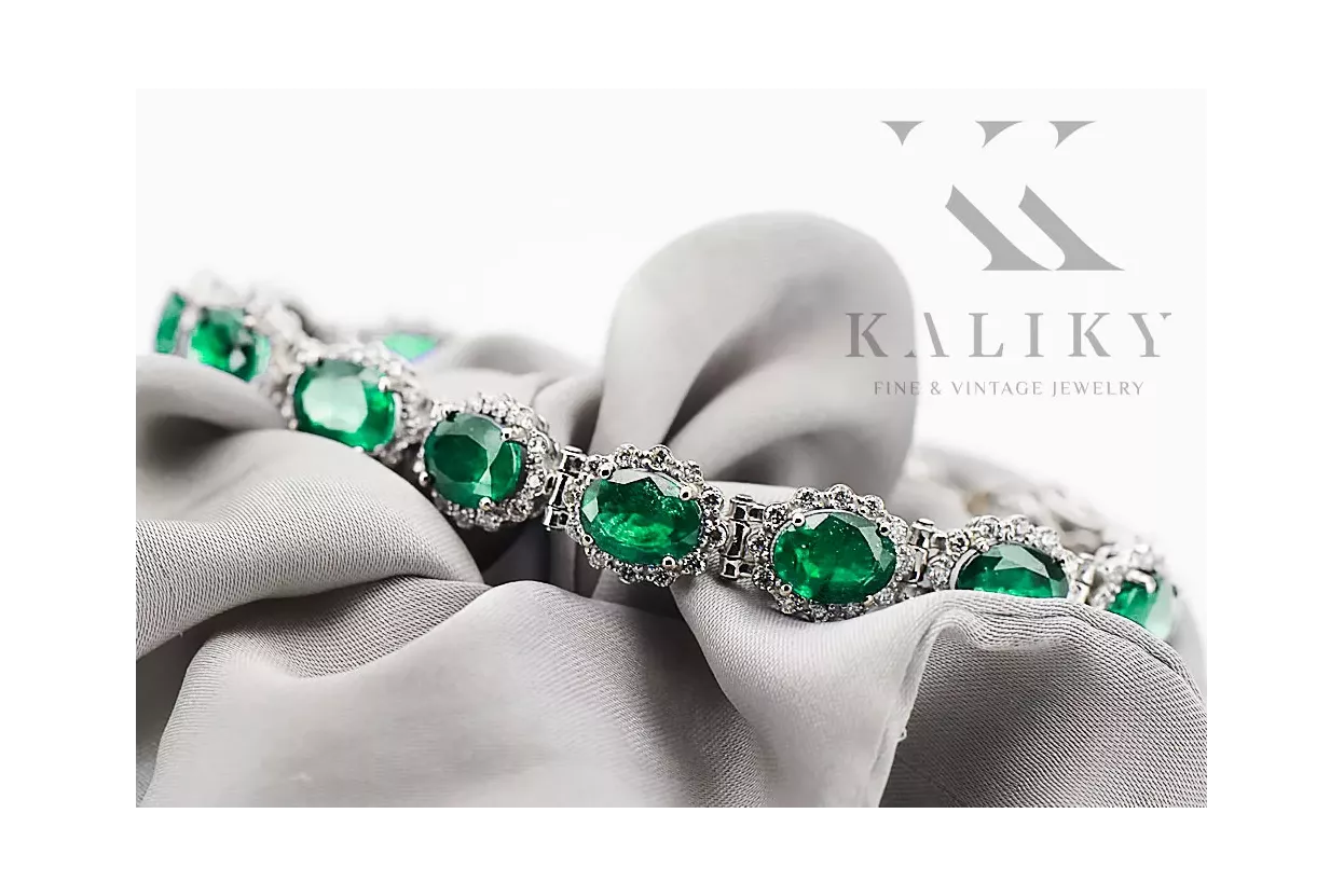 Pulsera de tenis en oro blanco de 14k con esmeraldas y circonitas tbc001w Pulsera de tenis en oro blanco de 14k con esmeraldas y circonitas tbc001w