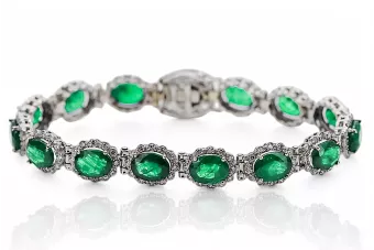 White 14k gold emerald and zircons tennis bracelet tbc001w