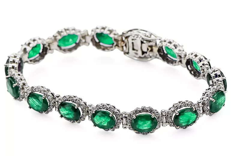 Bracelet tennis en or blanc 14 carats avec émeraude et zircons tbc001w