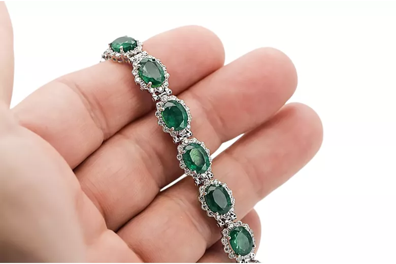 Bracelet tennis en or blanc 14 carats avec émeraude et zircons tbc001w