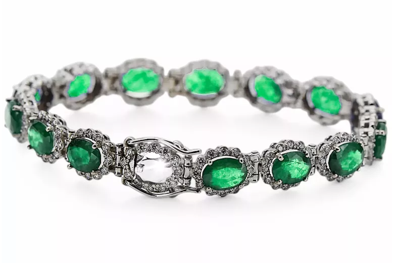 Тенісний браслет з білого золота 14k зі смарагдами та цирконами tbc001w