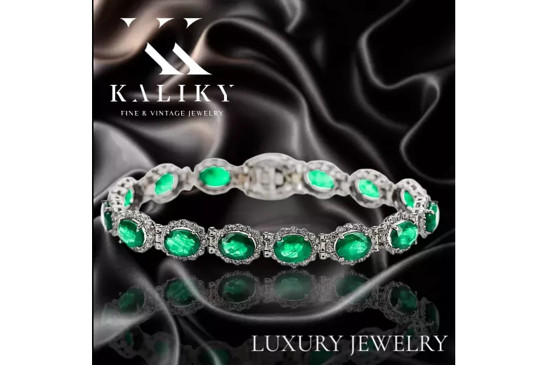 Bracelet tennis en or blanc 14 carats avec émeraude et zircons tbc001w