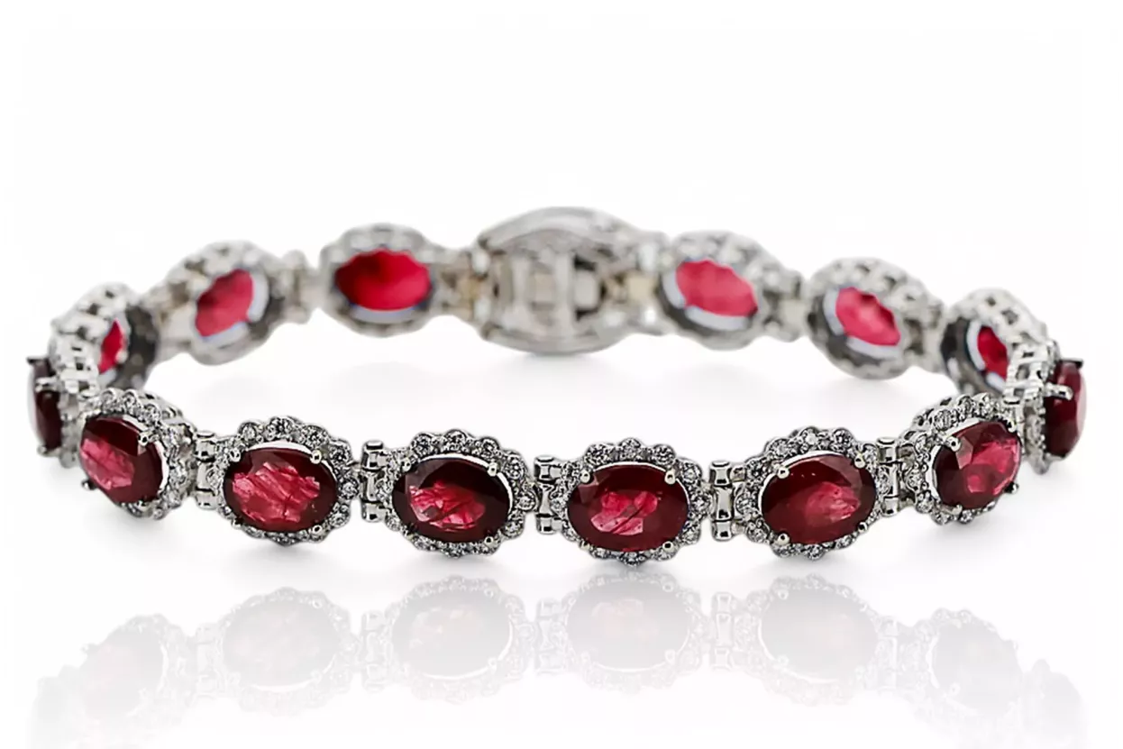 White 14k gold ruby and zircons tennis bracelet tbc001w