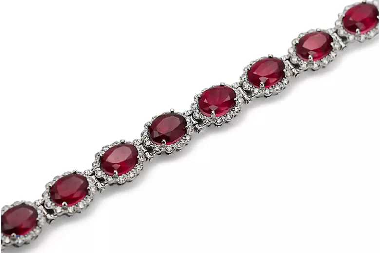 Pulsera de tenis con rubíes y circonitas en oro blanco de 14k tbc001w