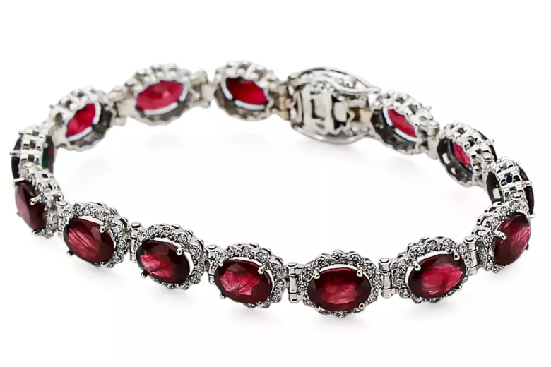 Bracelet tennis en or blanc 14 carats, rubis et zircons tbc001w