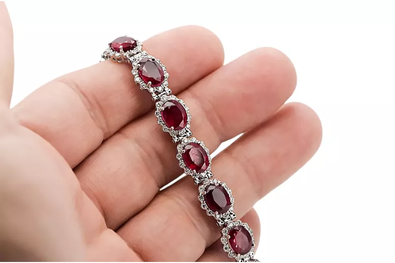 Bracelet tennis en or blanc 14 carats, rubis et zircons tbc001w