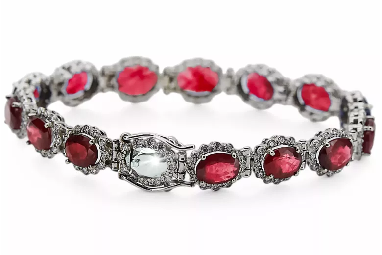 Bracelet tennis en or blanc 14 carats, rubis et zircons tbc001w