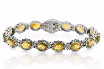 Bransoletka tenisowa z białego złota 14k 585 z peridotem i cyrkoniami tbc001w