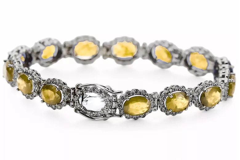 Bracelet tennis en or blanc 14 carats avec péridots et zircons tbc001w