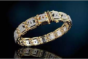 Złota bransoletka z żółtego białego 14k złota z cyrkoniami cgcfb001yw