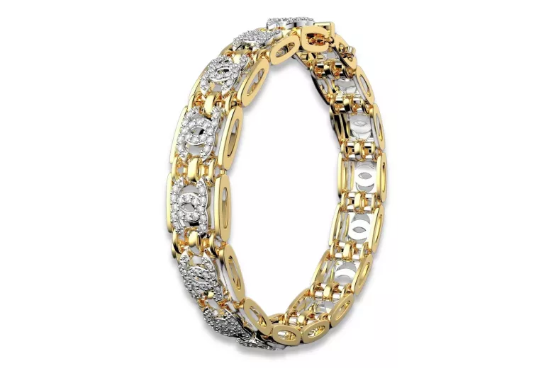 Bracelet en or jaune et blanc 14 carats avec zircones cubiques cgcfb001yw