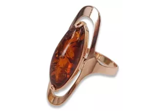 Russische Rose Sowjetische Rosa UdSSR rot 585 583 Gold Bernstein Ring vrab016