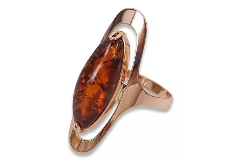 Rose russe rose soviétique URSS rouge 585 583 bague ambre or vrab016