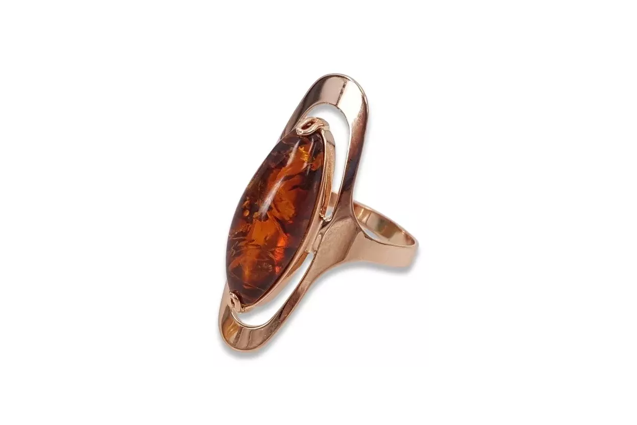 Rose russe rose soviétique URSS rouge 585 583 bague ambre or vrab016 Rose russe rose soviétique URSS rouge 585 583 bague ambre or vrab016