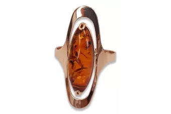 Radziecki 14k 585 złoty Rosyjski pierścionek z różowego złota z bursztynem  vrab016