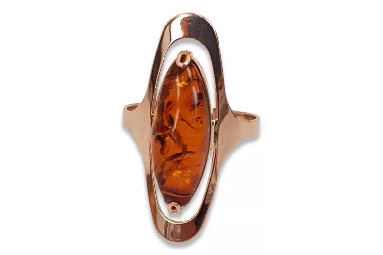 Russische Rose Sowjetische Rosa UdSSR rot 585 583 Gold Bernstein Ring vrab016