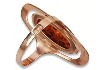 Radziecki 14k 585 złoty Rosyjski pierścionek z różowego złota z bursztynem  vrab016