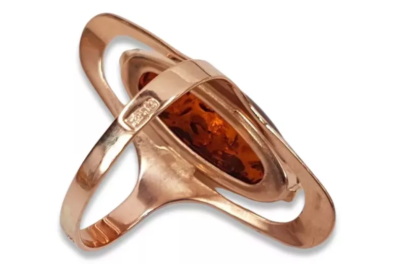 Russische Rose Sowjetische Rosa UdSSR rot 585 583 Gold Bernstein Ring vrab016