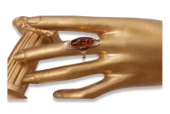 Radziecki 14k 585 złoty Rosyjski pierścionek z różowego złota z bursztynem  vrab016