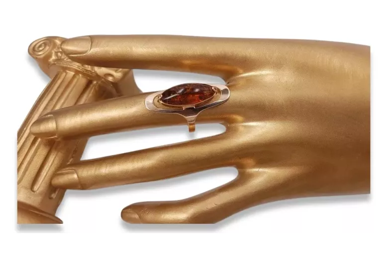 Russian rose Soviet pink USSR red 585 583 gold amber ring vrab016