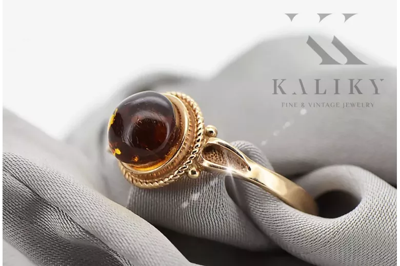 Rose russe rose soviétique rouge URSS 585 583 bague ambre or vrab044