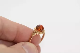Russian rose Soviet pink USSR red 585 583 gold amber ring vrab044