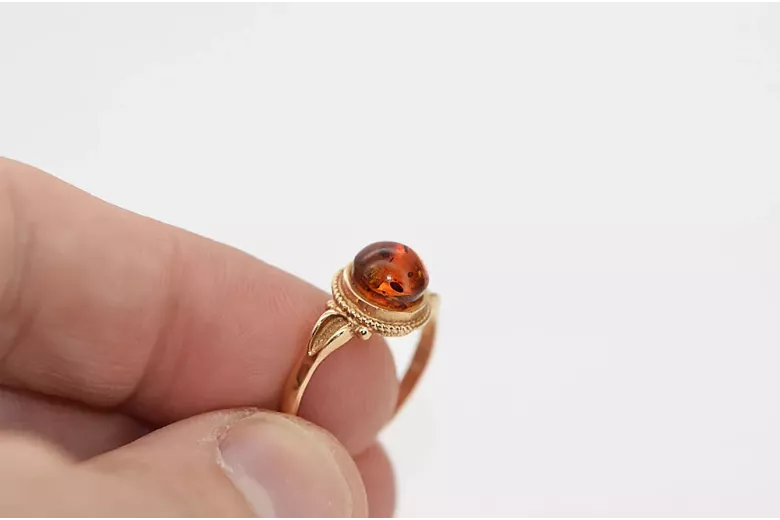 Rosa rusa rosa soviética rojo URSS 585 583 oro anillo ámbar vrab044