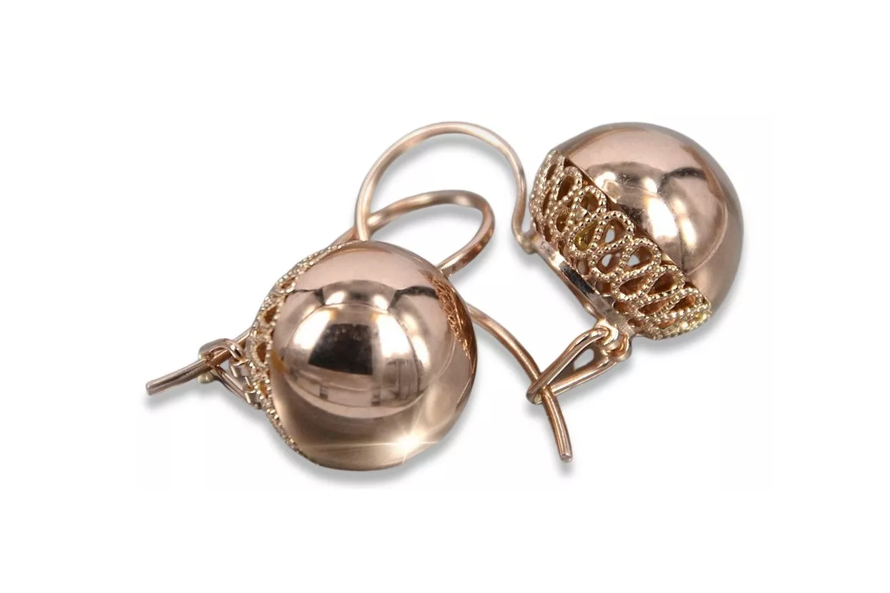Russische Rose Rosa Sowjetische 14k 585 Gold UdSSR Vintage Kugel Ohrringe ven122