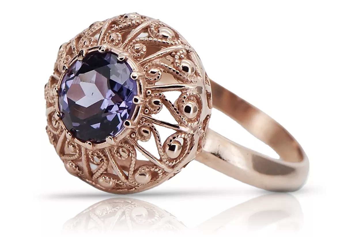 Русское советское кольцо из золота 14 карат 585 пробы с александритом, рубином, изумрудом, сапфиром и цирконом vrc059