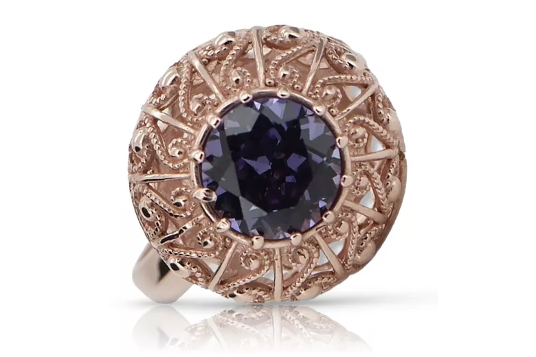 Русское советское кольцо из золота 14 карат 585 пробы с александритом, рубином, изумрудом, сапфиром и цирконом vrc059